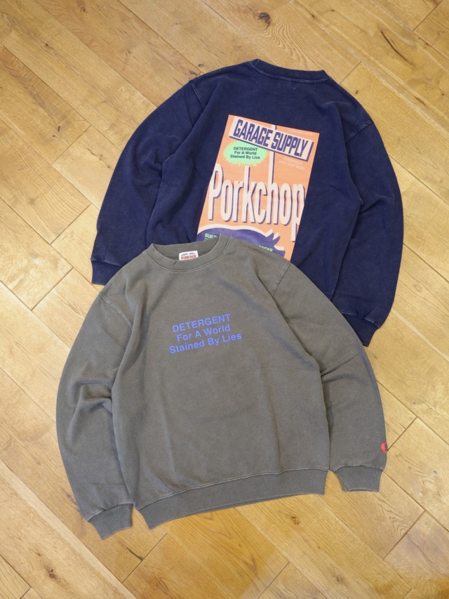 【8月30日 発売！】PORKCHOP GARAGE SUPPLY　「DETERGENT SWEAT」  フェード加工 クルーネックスウェット