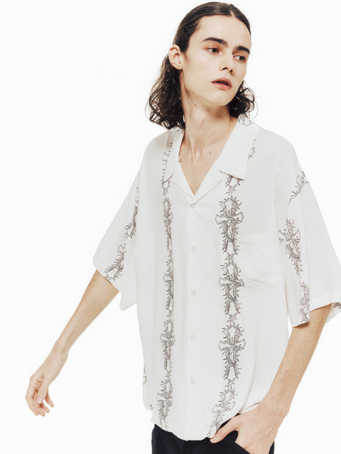INCOMPLETE TOKYO 「Cross pattern S/S shirts」 レーヨン オープン
