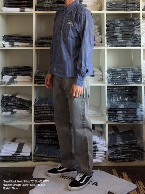 UNIVERSAL OVERALL×MINE 「 Dead Stock Work Shirts TC Stripe（Black