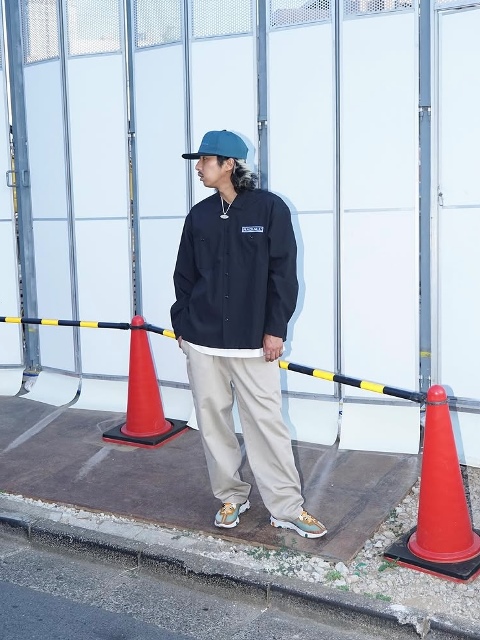 INI FLIP THE CIRCLE ワークシャツ　L ベージュ よきこときく開襟ワークシャツ Open collar work shirt to hear g