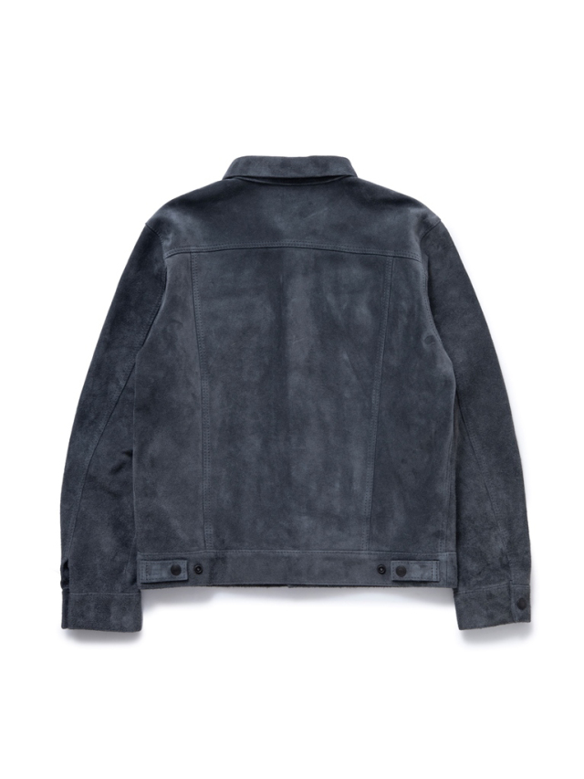CALEE COW LEATHER TRUCKER JACKET NAVY L（New 2023 Men