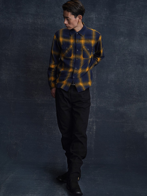 RATS フランネルシャツ RATS - COTTON FLANNEL NAVY CHECK SHIRT / コットンフランネル