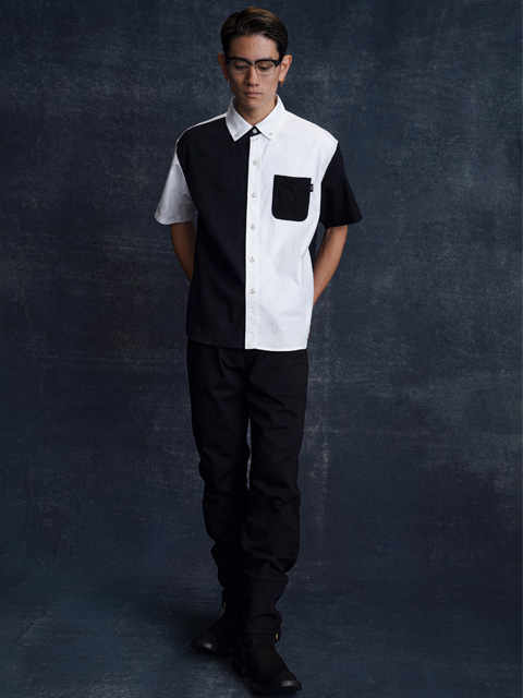 RATS 袖プリントボタンダウンシャツ 黒 RATS 「CRAZY PATTERN S/S SHIRT」 ボタンダウンシャツ