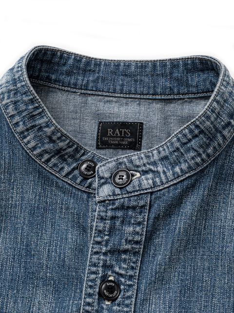 RATS 「STAND COLLAR DENIM SHIRT」 ユーズド加工 スタンドカラー