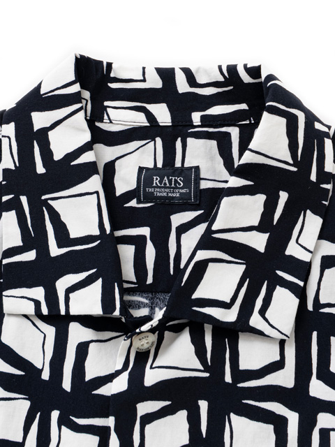 RATS ブラック レーヨン アトミック 柄 オープンカラー シャツ M ラッツ RATS 「ATOMIC S/S SHIRT」 オープンカラーシャツ