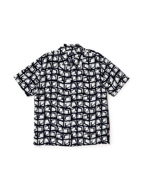 RATS ブラック レーヨン アトミック 柄 オープンカラー シャツ M ラッツ RATS 「ATOMIC S/S SHIRT」 オープンカラーシャツ