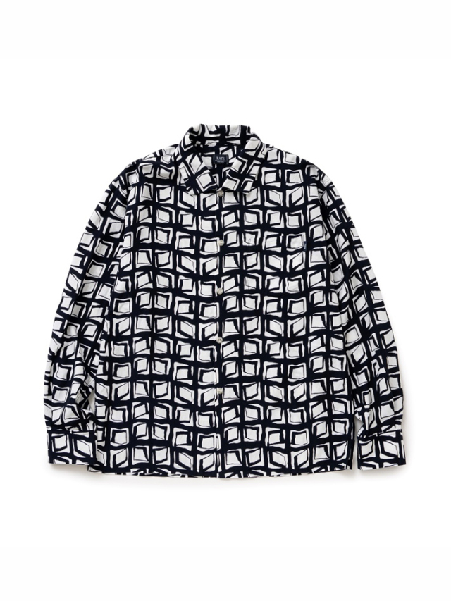 RATS ブラック レーヨン アトミック 柄 オープンカラー シャツ M ラッツ RATS 「ATOMIC L/S SHIRT」オープンカラーシャツ