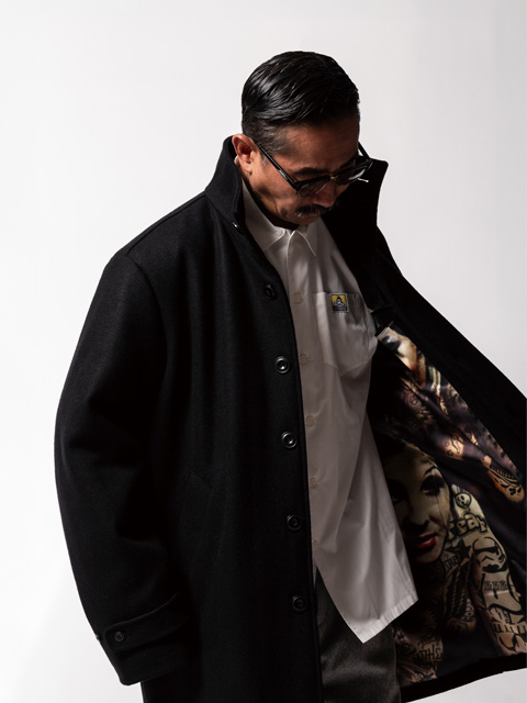 美品SOFT MACHINE ソフトマシーン スタンドカラー ウールコート 刺繍 SOFTMACHINE 「HIDE COAT」 スタンドカラー ウールメルトンコート