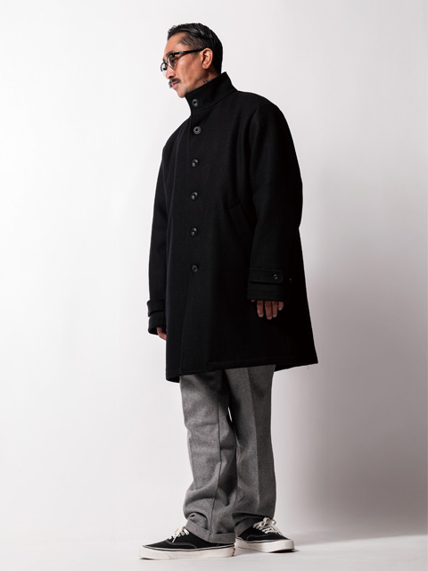 美品SOFT MACHINE ソフトマシーン スタンドカラー ウールコート 刺繍 SOFTMACHINE 「HIDE COAT」 スタンドカラー ウールメルトンコート