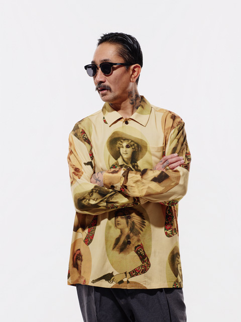 SOFTMACHINE 「INKED WOMAN SHIRTS L/S」 レーヨン レギュラーカラーシャツ