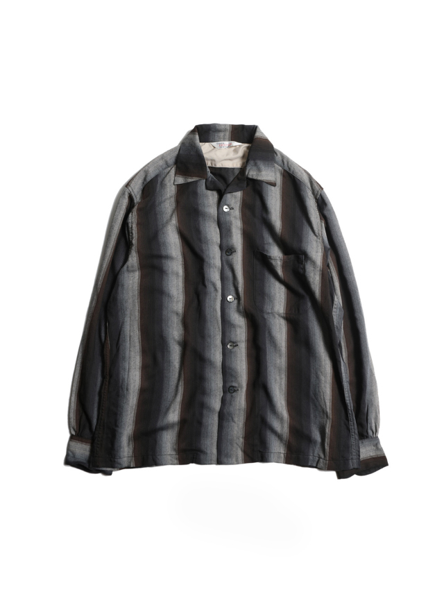 GEGRGE ストライプシャツ レーヨン ブラウン XL TROPHY CLOTHING 「Town Craft Rayon Stripe L/S Shirt