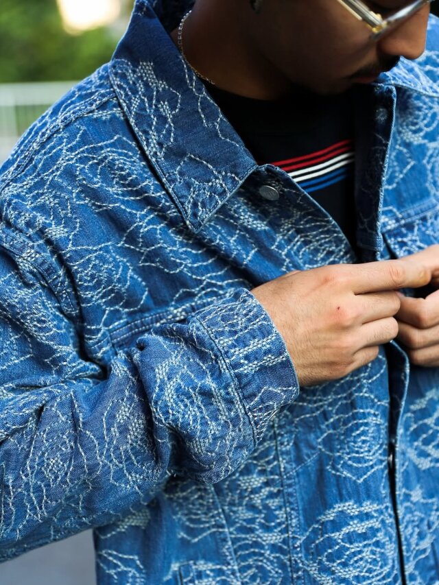 即完売人気】CALEE ROSE PATTERN JACQUARD DENIM CALEE ROSE PATTERN JACQUARD 3RD TYPE DENIM JACKET CL