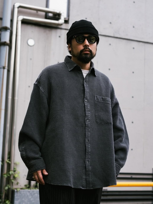 COOTIE PRODUCTIONS ピグメントダイワッフルシャツ　25秋冬 COOTIE 「Pigment Dyed Waffle L/S Shirt」 ピグメントダイ ワッフルシャツ