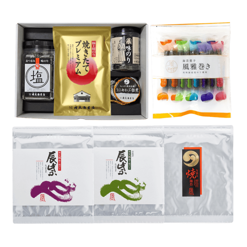 渚－なぎさ－ 8切味海苔・うにめかぶ佃煮・風雅巻きミックス入り 海苔づくし10点ギフト 通販限定送料無料