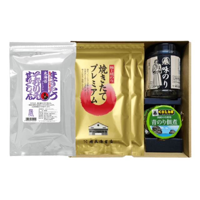 葵－あおい－ 丸海苔プレミアム1袋　焼きたてプレミアム2袋　味のり1種　青のりの佃煮ギフト　通販限定送料込み