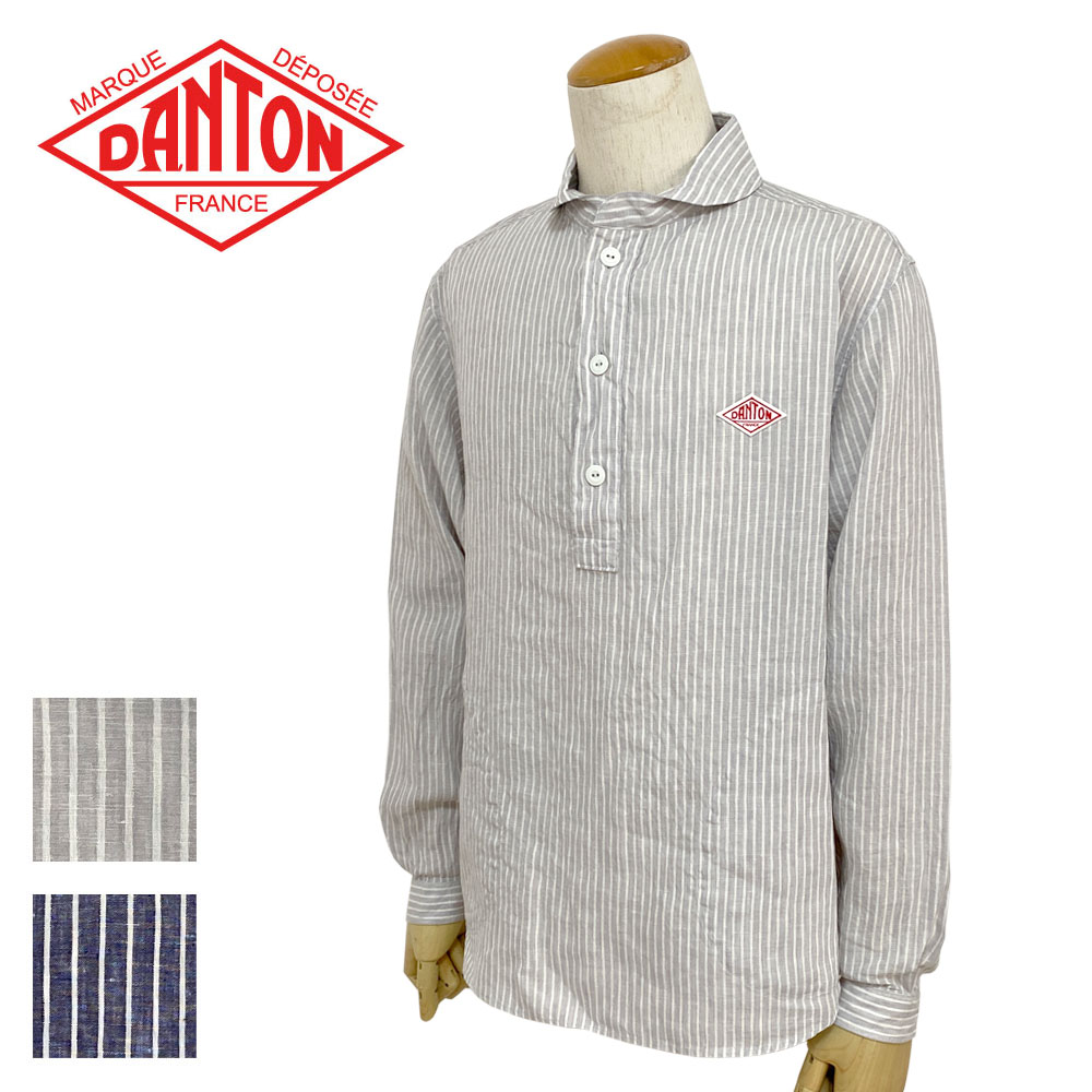 DANTON リネン ストライプ 丸襟 プルオーバーシャツ Men's 【JD-3568 KLP】
