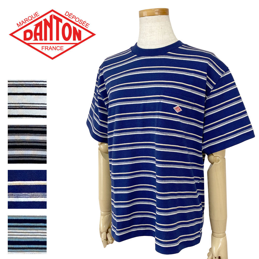 DANTON ダントン マルチボーダー ポケットクルーネックTシャツ レディース DT-C0197 TCB
