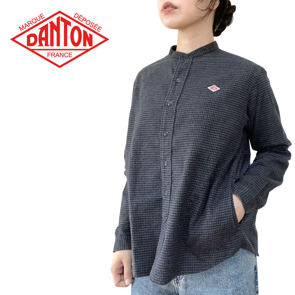 DANTON ダントン バンドカラー チェック フランネル 長袖シャツ レディース DT-B0279 CHK