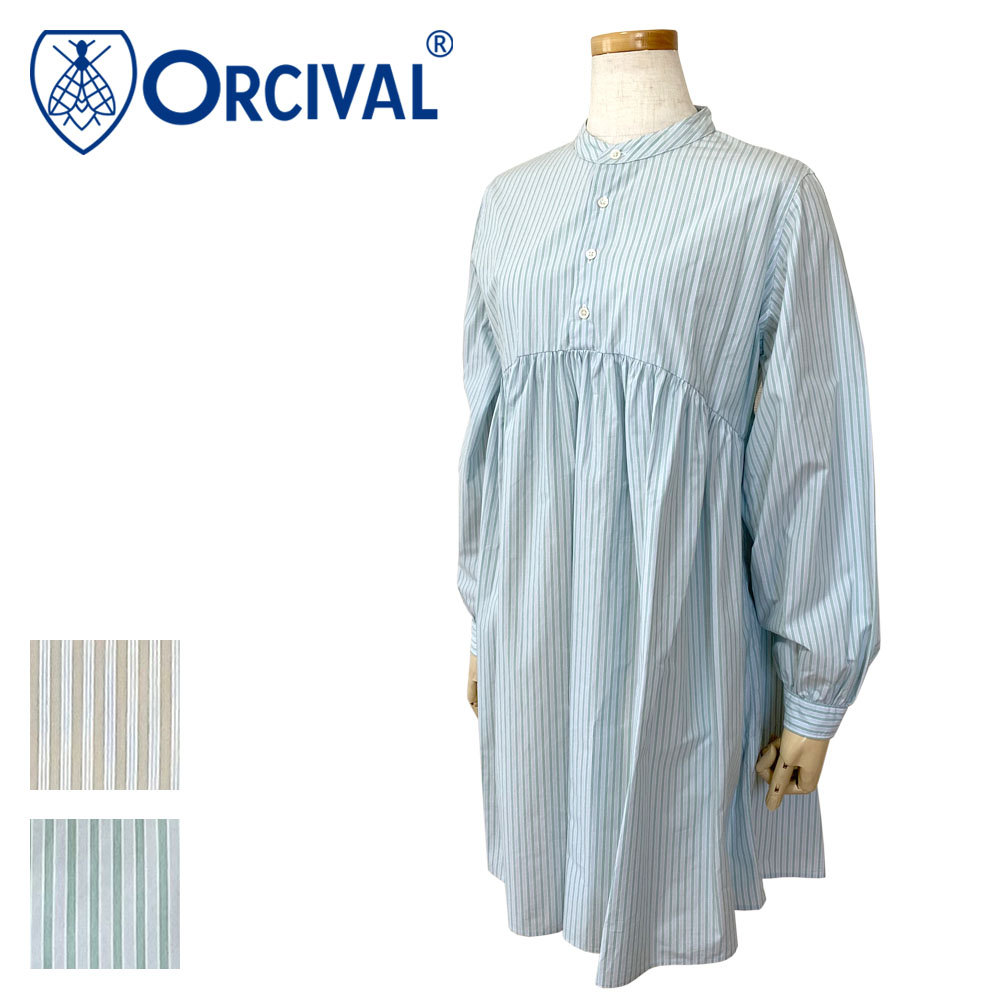 Orcival オーシバル ストライプ コットン ギャザープルオーバーシャツ OR-B0274 TYS