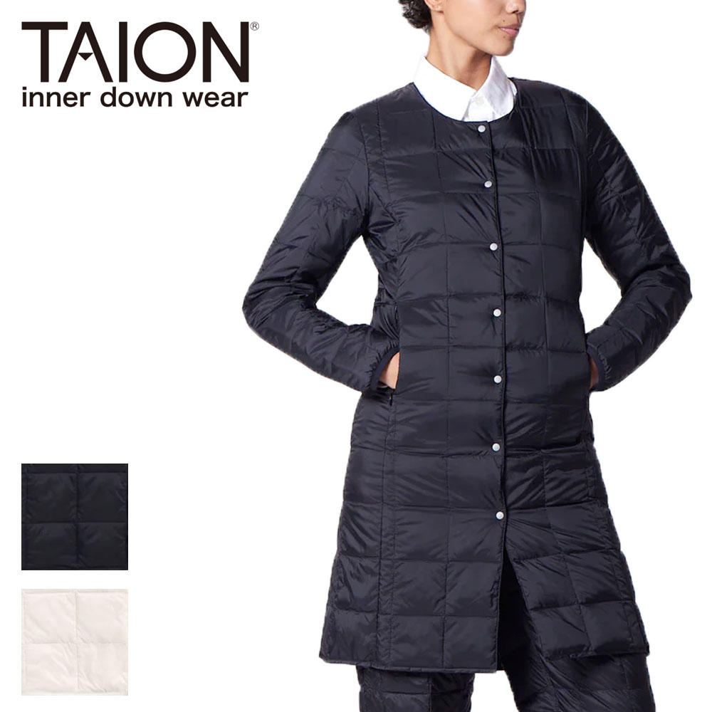 TAION タイオン ベーシック クルーネックボタン ロングダウンジャケット レディース W104-LONG