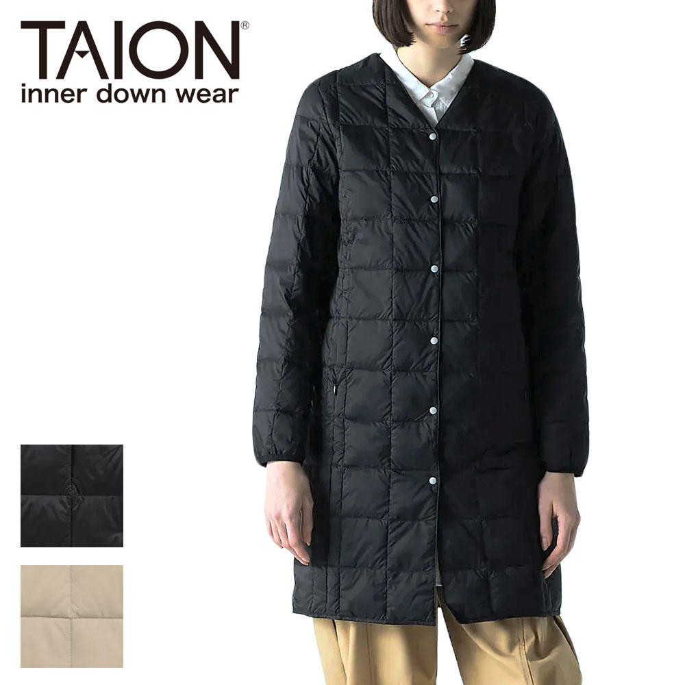 TAION タイオン Vネックボタン ロングダウンジャケット レディース W101-LONG