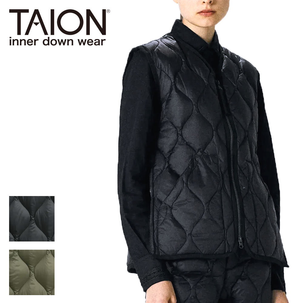 TAION タイオン ミリタリー VネックWジップ ダウンベスト ソフトシェル レディース W001ALSZML-1 インナーダウン