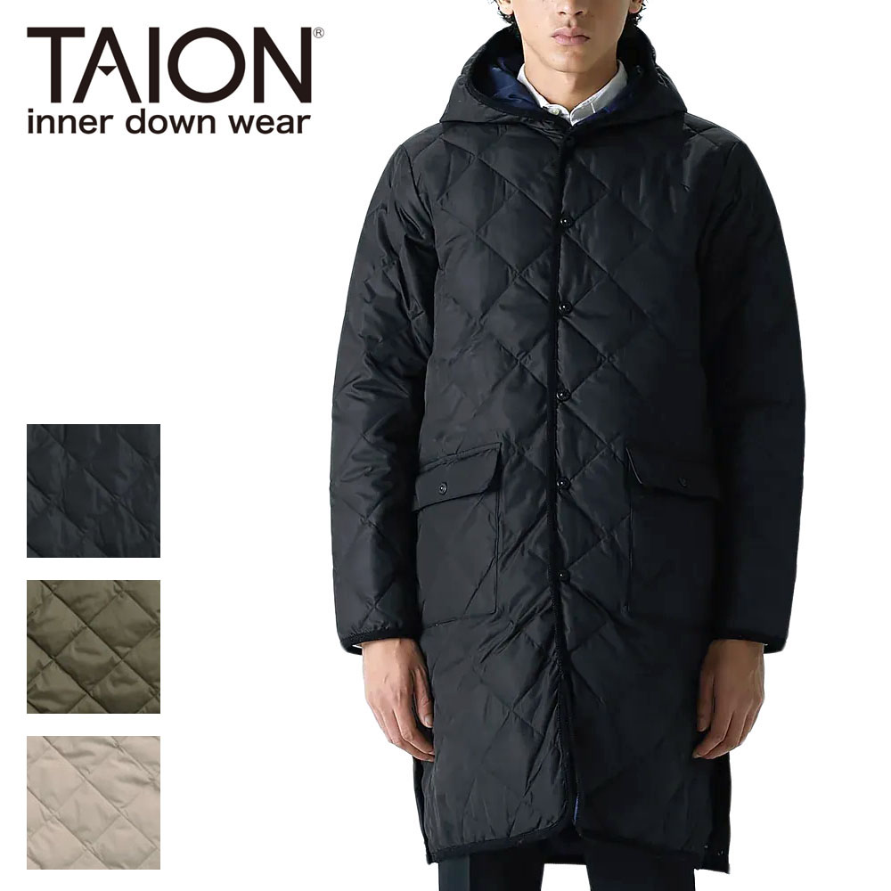 TAION タイオン パイピング フード ロング ダウンコート ユニセックス 1062CI-LONG インナーダウン