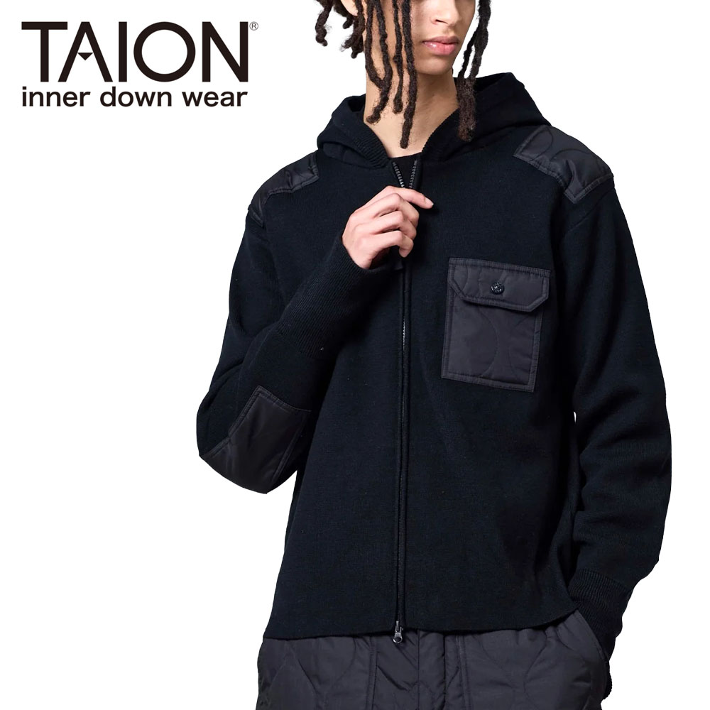 TAION タイオン ノンダウン ミリタリー Wジップ ニットパーカー メンズ ユニセックス KN106WZML-1
