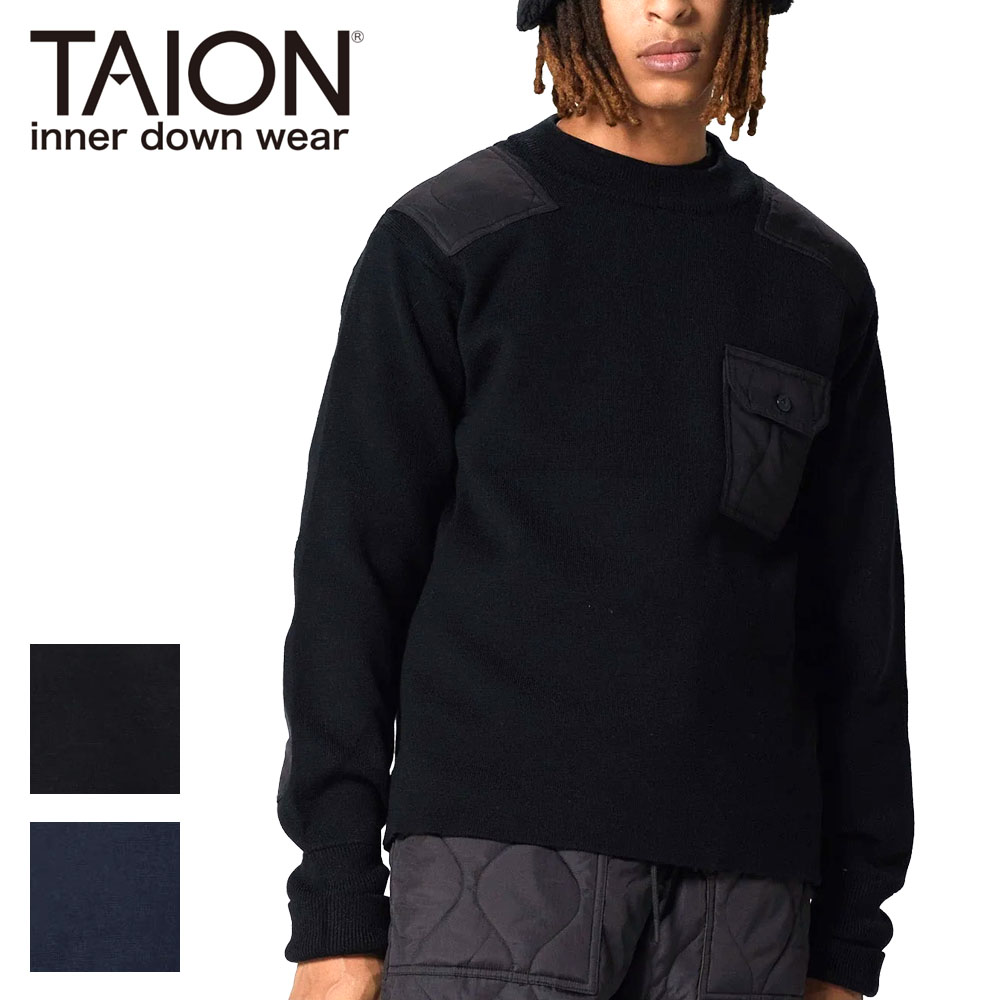 TAION タイオン ノンダウン ミリタリー クルーネック ニット メンズ ユニセックス KN100PML-1