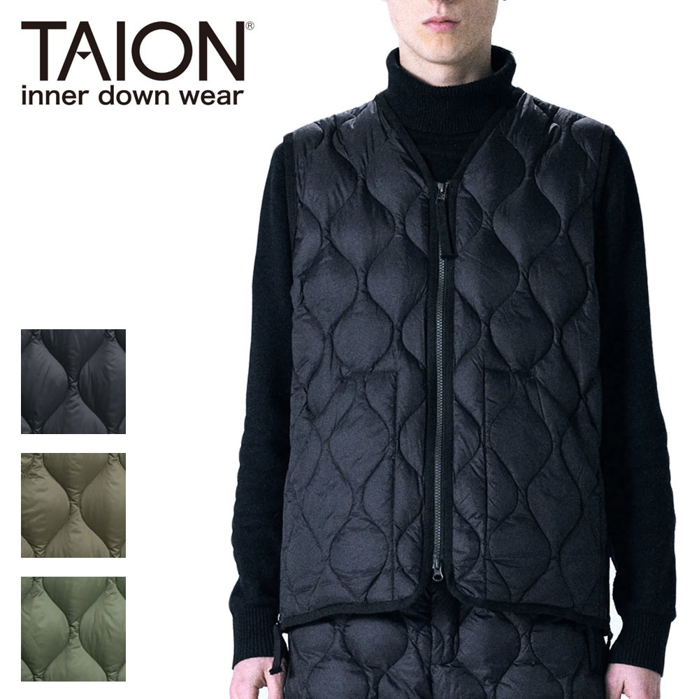 TAION タイオン ミリタリー Vネック Wジップ ダウンベスト ソフトシェル ユニセックス 001ALSZML-1 インナーダウン