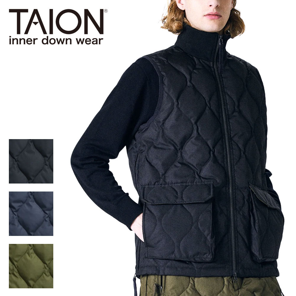 TAION ミリタリー リブハイネックWジップ ダウンベスト Unisex 【012ZML-1】