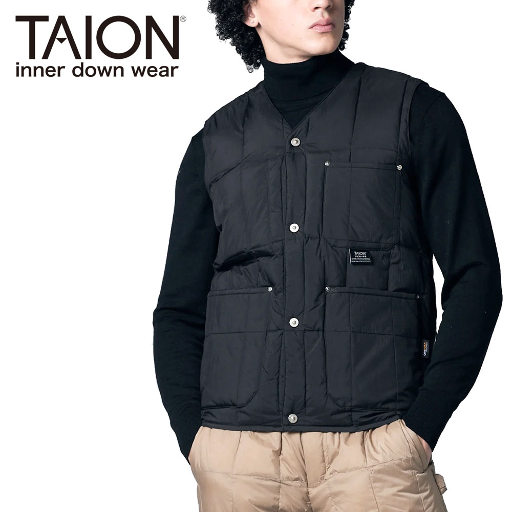 TAION タイオン ワーク Vネックボタン ダウンベスト メンズ ユニセックス 001BWK インナーダウン