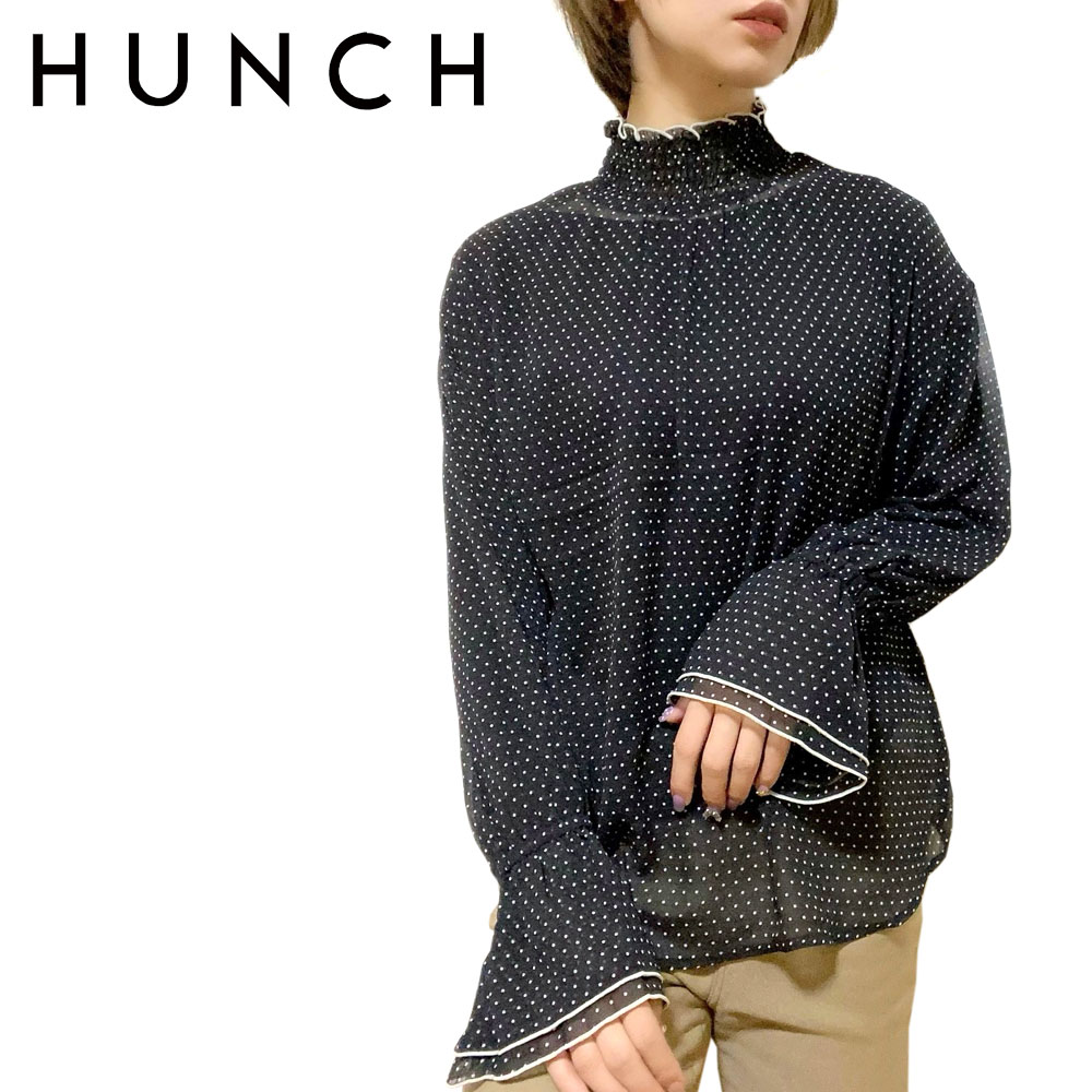 HUNCH ドット柄シャーリングネックブラウス Lady's 【WTN4209】