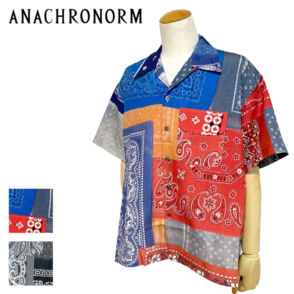 ANACHRONORM VINTAGE BANDANA COLLAGE OPEN COLLAR S/S SHIRTS Men's 【AN229】