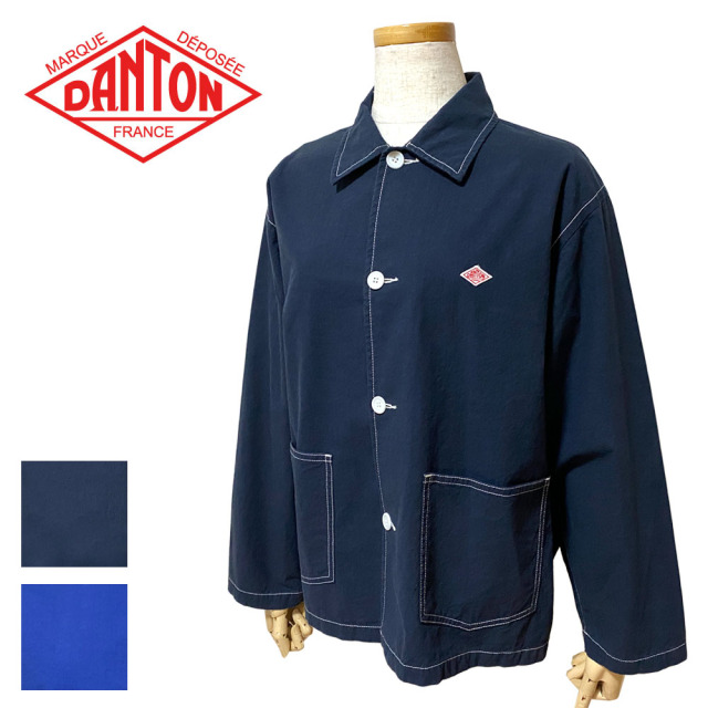 美品♪ 洗える ダントン カバーオールブルゾン ジャケットシャツ 36 ブルー DANTON ダントン シャツ カバーオールジャケット レディース DT