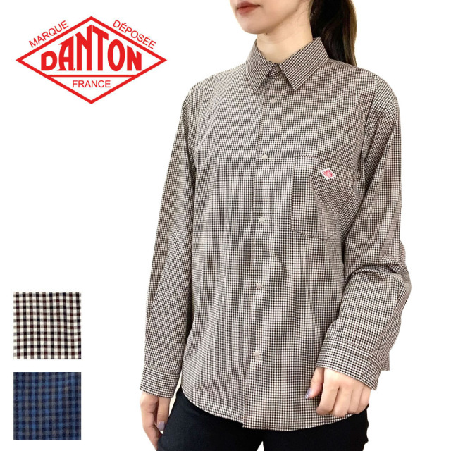 DANTON ダントン プランサーボタン チェック 長袖シャツ レディース DT-B0391 PPU