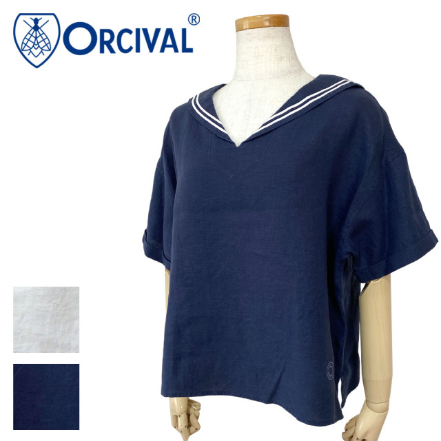 Orcival オーシバル リネンクロス ショートスリーブ セーラー シャツ レディース OR-B0361 YLM Orcival オーシバル リネンクロス ショートスリーブ セーラー シャツ