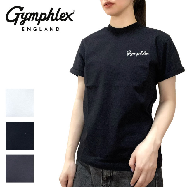 Gymphlex ジムフレックス 袖折り返し ロゴ刺繍 半袖Tシャツ レディース GY-C0446 COM