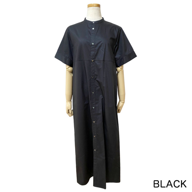 美品 ケイシラハタ Styling/ バンドカラー フレアシャツワンピース 黒 セール】 プレミアムオックス バンドカラーシャツワンピース