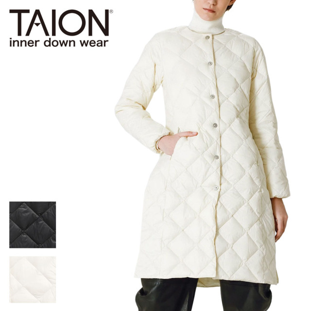 TAION タイオン シティ クルーネック ロングダウンコート レディース W104BCI-LONG