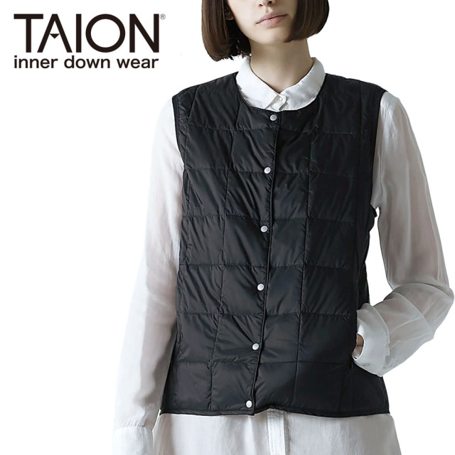 TAION タイオン ベーシック クルーネックボタン インナーダウンベスト レディース W004 インナーダウン