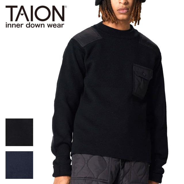 TAION タイオン ノンダウン ミリタリー クルーネック ニット メンズ ユニセックス KN100PML-1