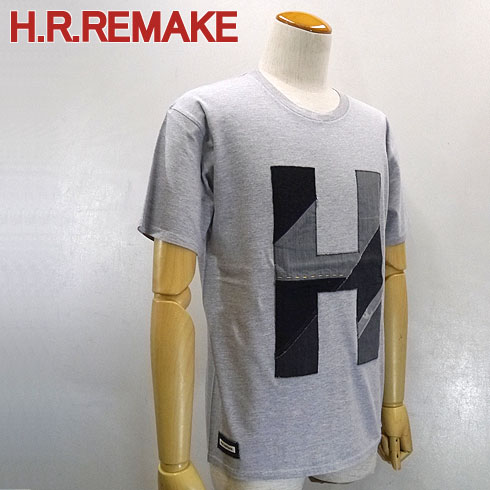 H.R.REMAKE ブラックデニムレジメンタル パッチワーク ビッグHパッチ Tシャツ Men's【700081028】