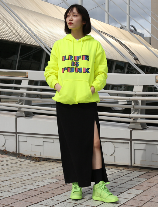 Life is Punk　BIG logo printed hoodie lemon