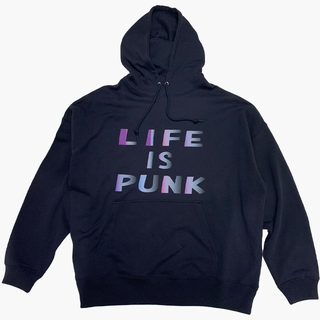 Life is Punk　BIG logo printed hoodie navy