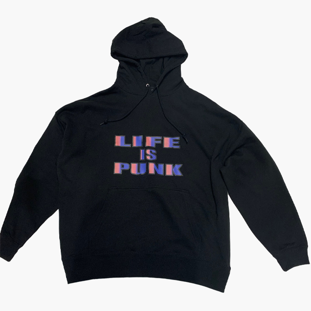 Life is Punk　BIG logo printed hoodie black