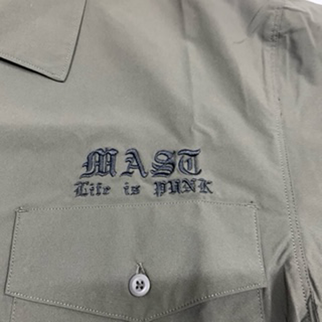 Life is punk　刺繍半袖シャツ　オリーブ