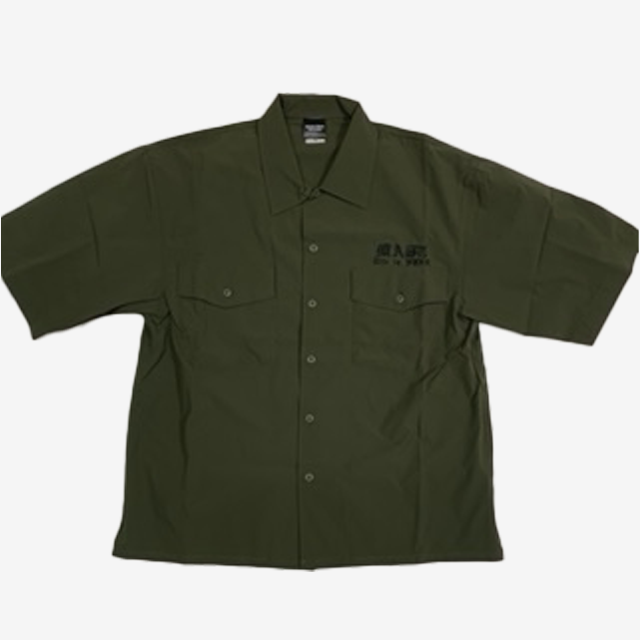 Life is punk　刺繍半袖シャツ　オリーブ