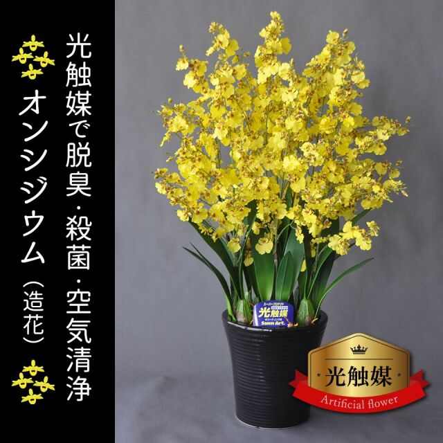 光触媒❣️特大フラワーリース♪新年を華やかにお迎え♪抗菌消臭インテリア♪造花 光触媒アートフラワー (造花) オンシジウム 10本立 黄色 <空気洗浄効果>