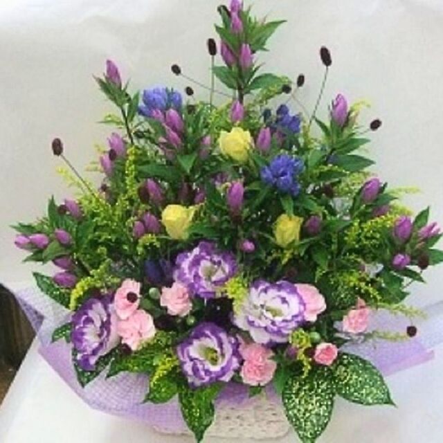 敬老の日生花アレンジメント紫系